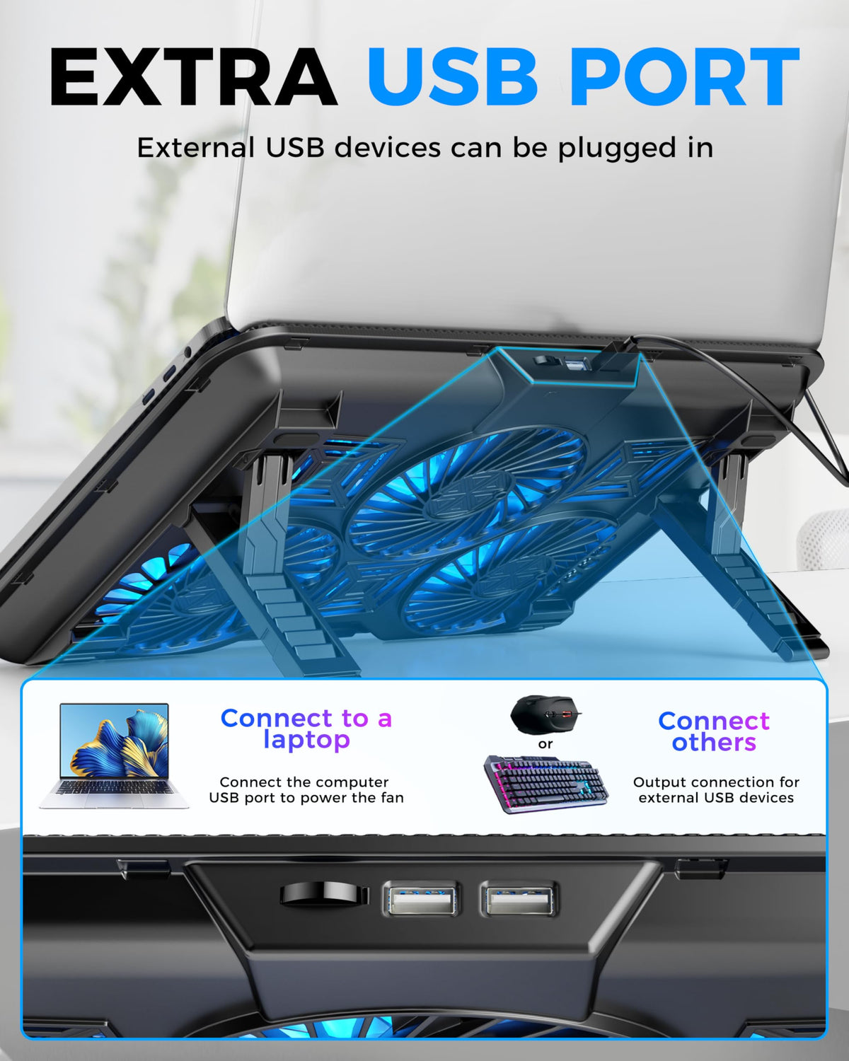 Aicheson cooling pad supports laptops from 14 to 17.3 inches