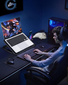 AICHESON pad in use on a desk showing active blue lights.