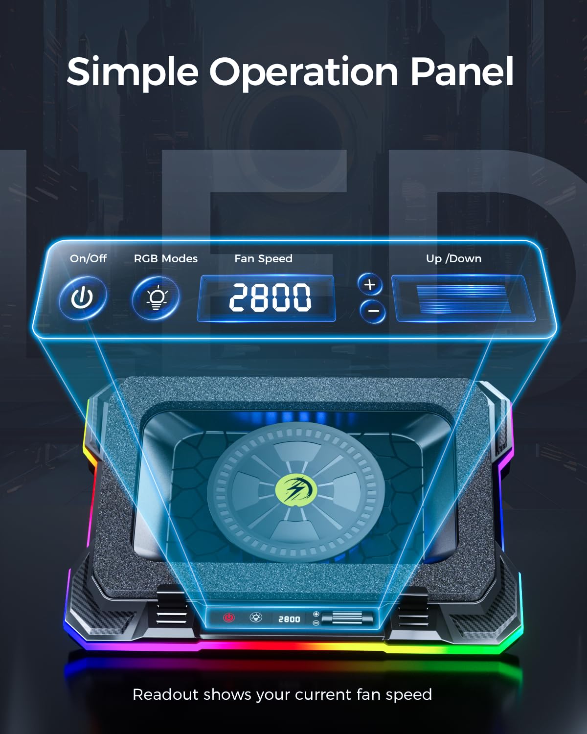 AICHESON cooling pad under a gaming laptop in a desktop setup, sustained performance benefit