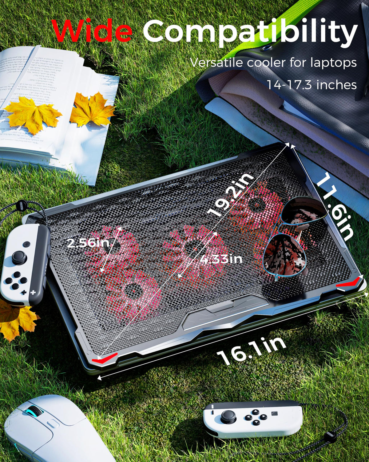 AICHESON cooling pad with laptop in use showing stable cooling and comfort benefit
