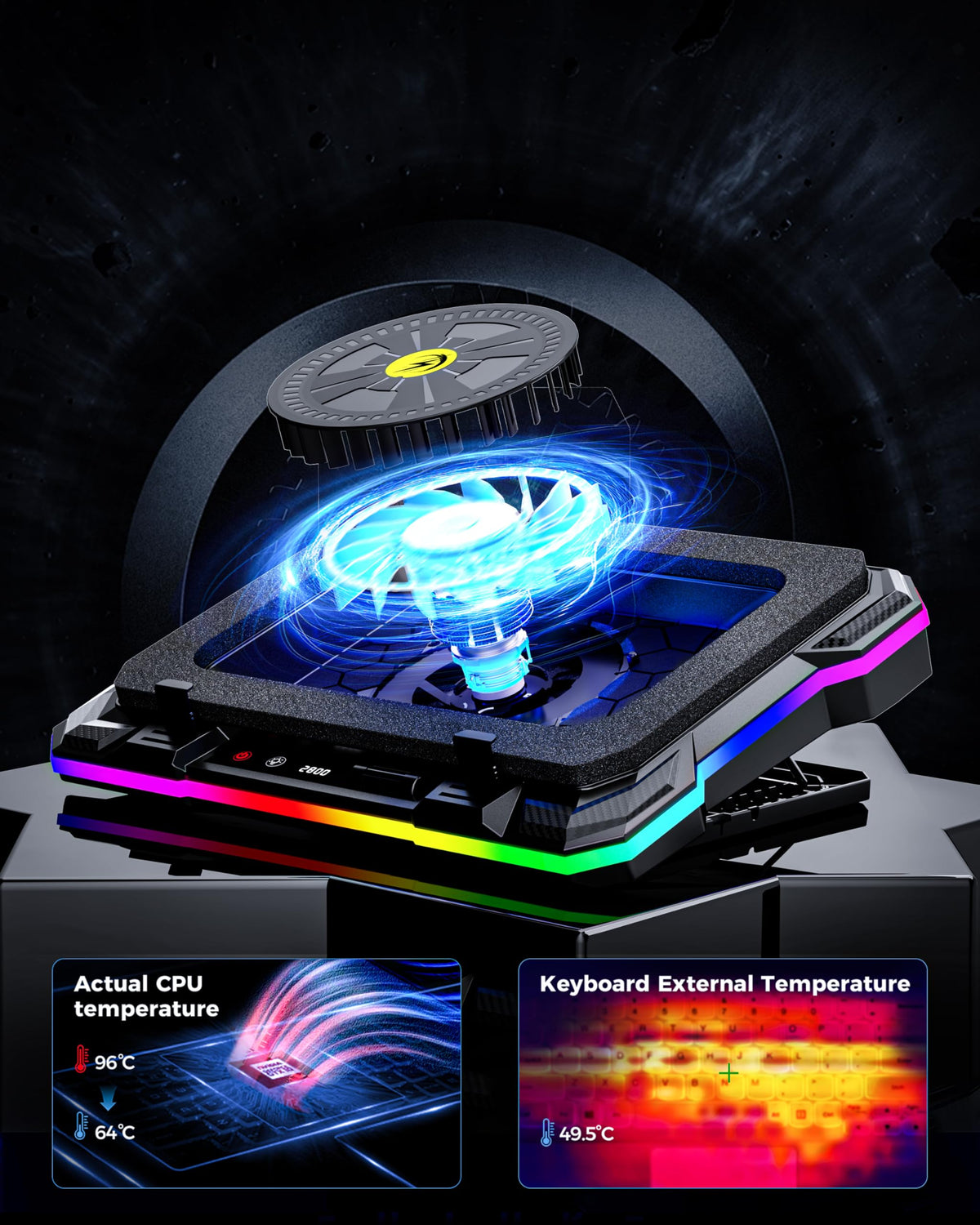AICHESON RGB lighting modes illuminated on the cooler, customizable ambiance for gaming