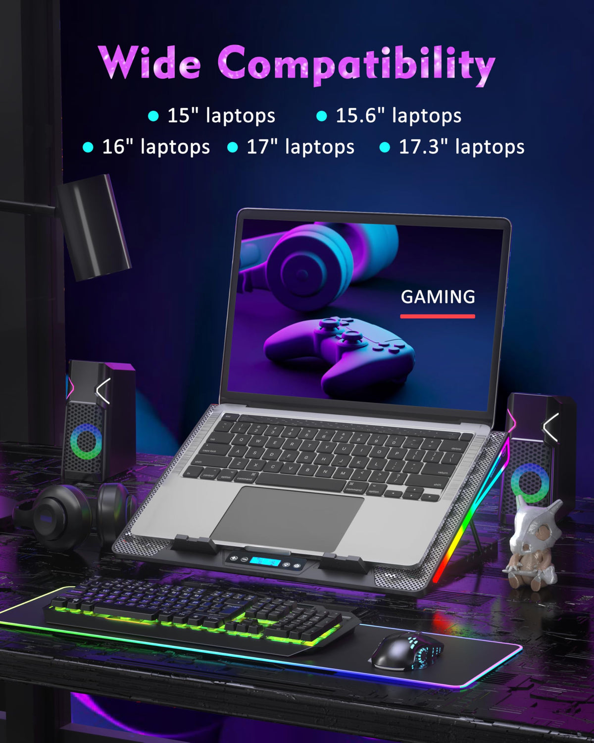 AICHESON next to 17.3-inch laptop to show fit and stability benefit