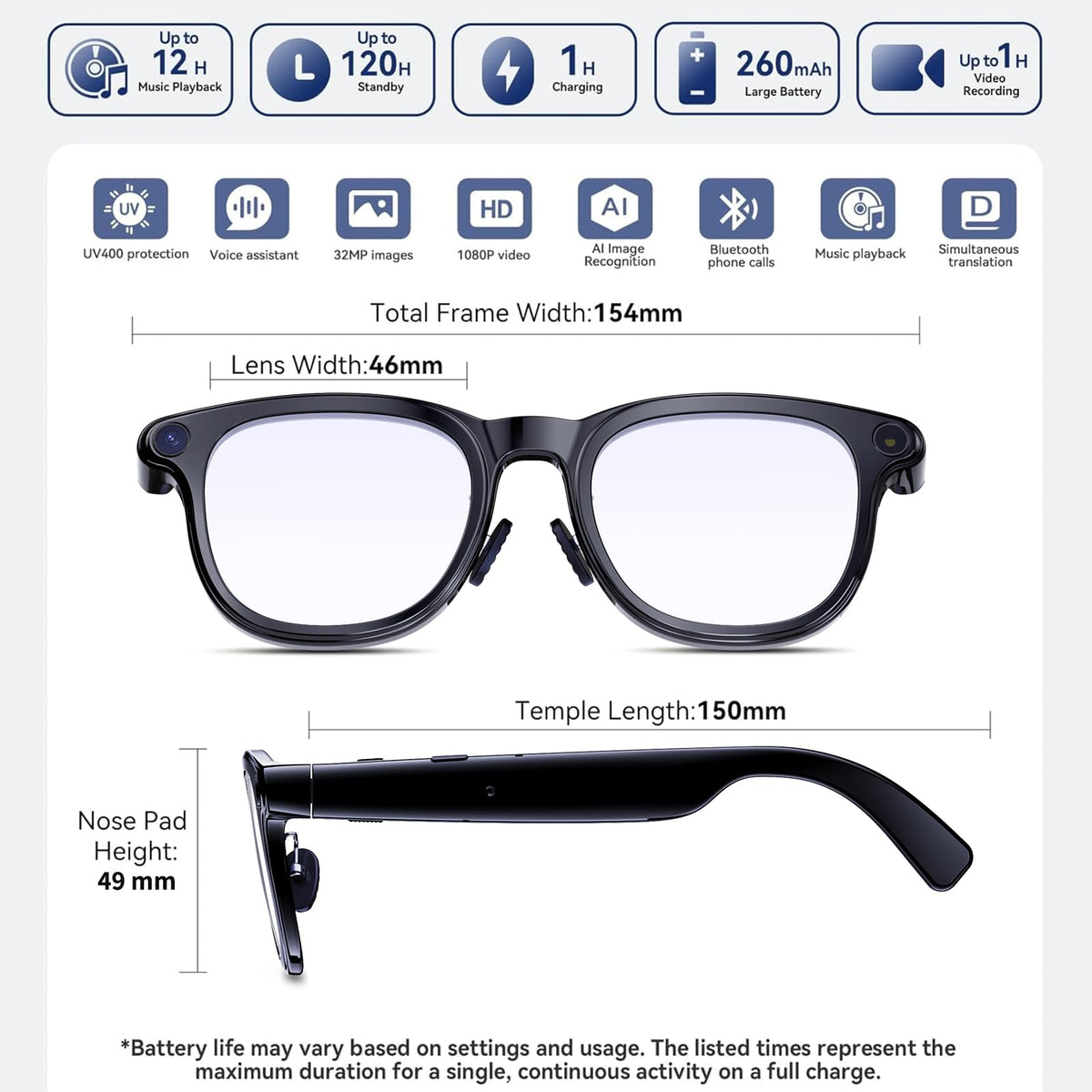 Aichiken AI Smart Glasses photochromic lenses adjust to light for outdoor comfort.