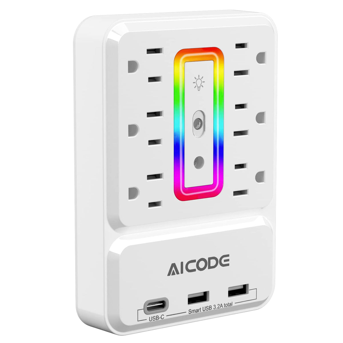 AICODE outlet extender with six outlets and USB-C for convenient charging