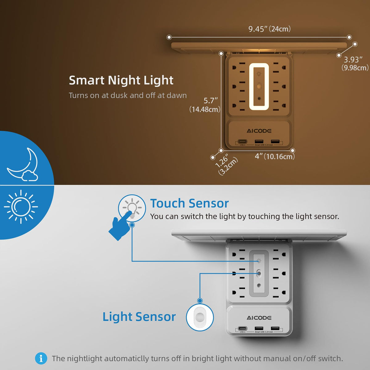 AICODE socket outlet shelf mounted on wall saving desk space