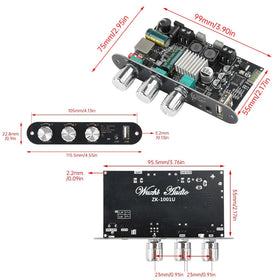 Aideepen ZK-1001U close-up of TPA3116 chip for efficient 100W output