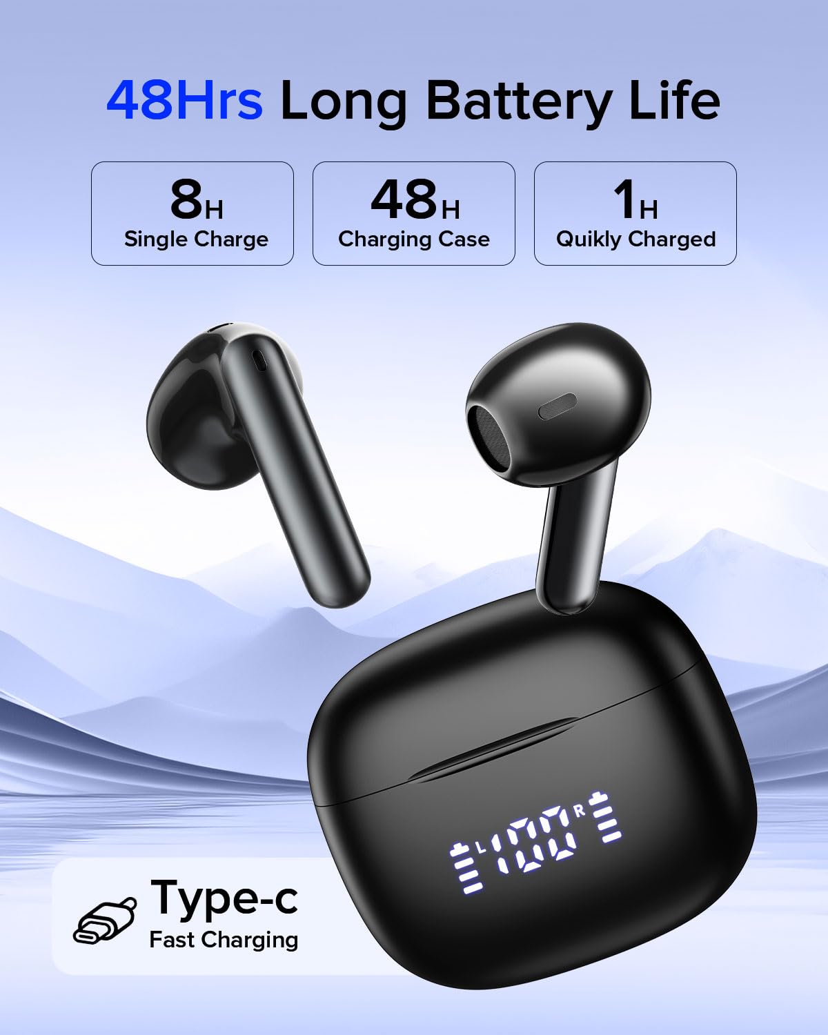 Aiearbu charging case LED display showing battery levels for easy power management