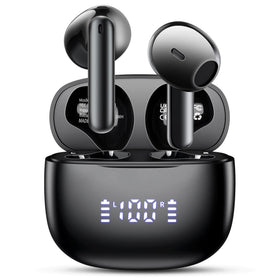 Aiearbu earbuds front view showing sleek black finish and earbuds benefit comfortable design