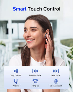 Aiearbu earbuds touch controls being used to skip tracks showing quick hands-free control benefit