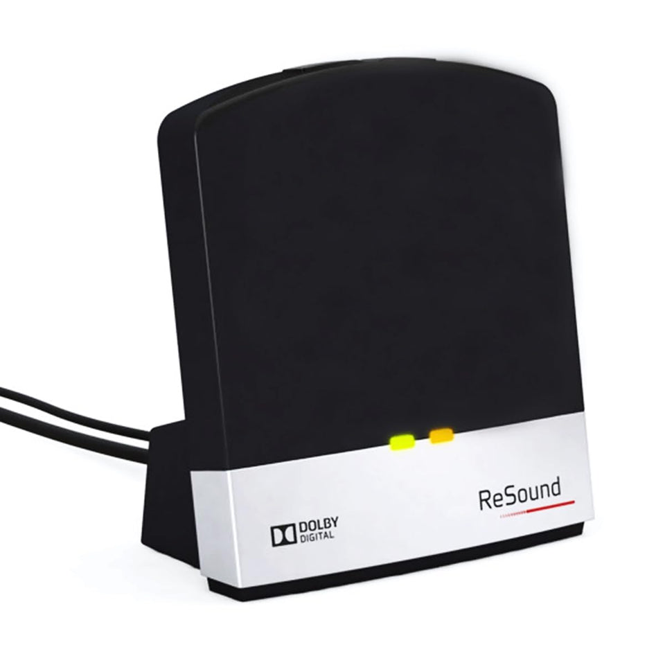 AIERTING Resound TV Streamer 2 front view delivering crystal-clear audio to hearing aids.