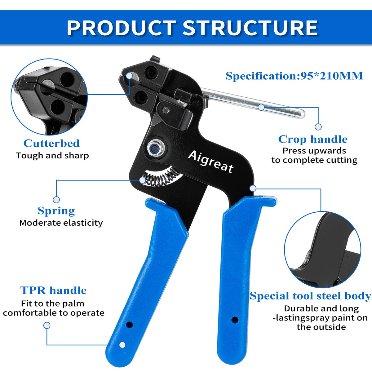Aigreat stainless steel cable ties gun delivers strong, reliable bindings.