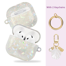 AIIEKZ AirPods 4 case with pearl shell keychain adds portability.