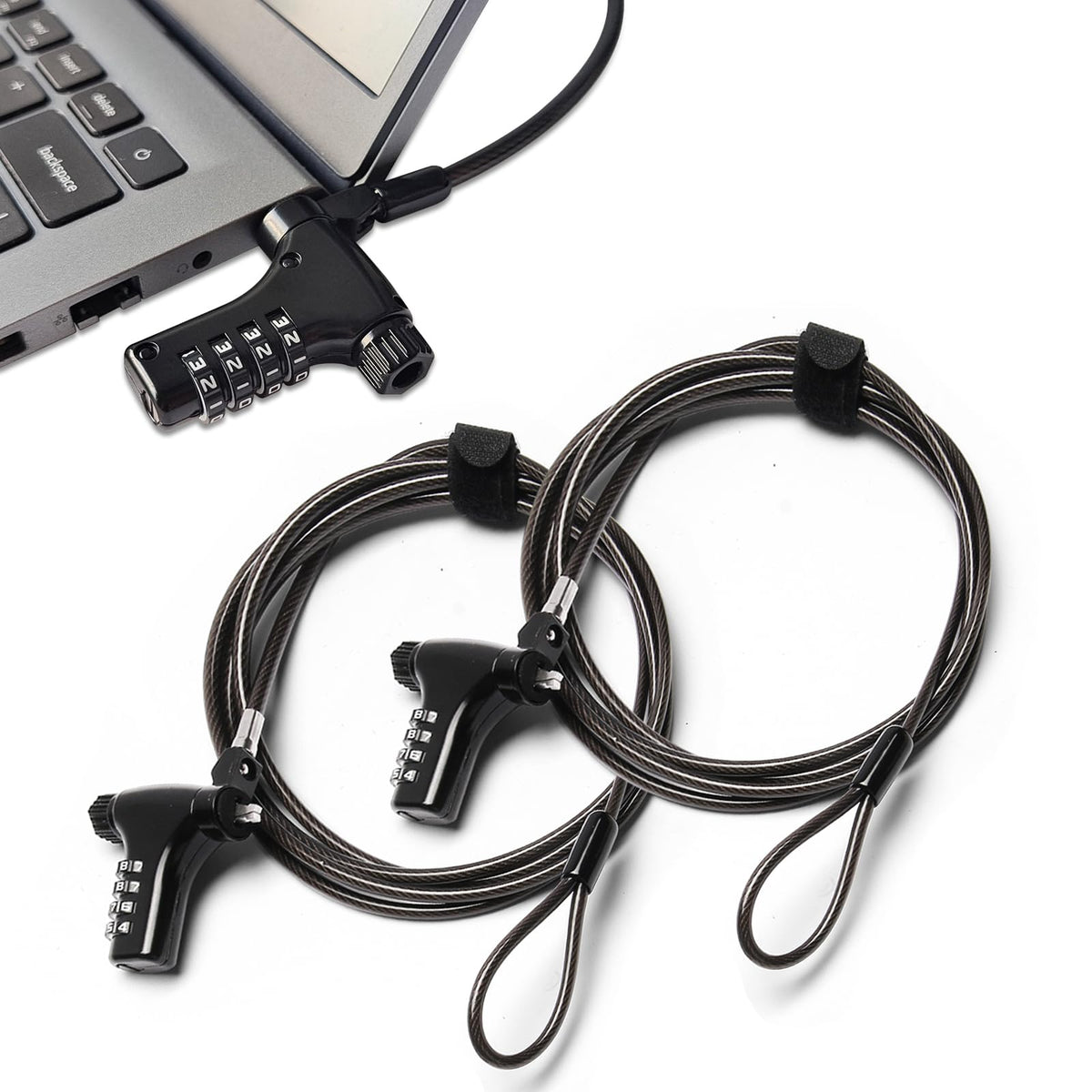 Aijmguo front packaging showing two laptop locks and cable, organized protection