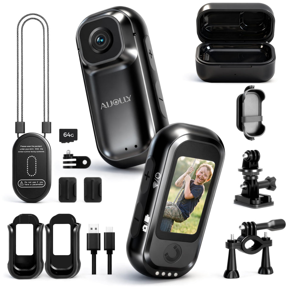 AIJOLLY POV body camera with 1.47-inch display for framing shots on the go