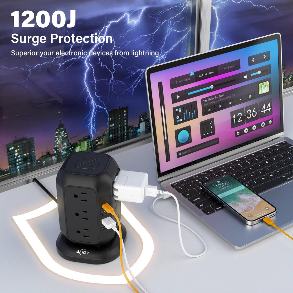 AiJoy flat plug and 10 ft cord for convenient placement behind furniture