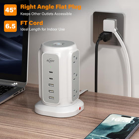AiJoy surge-protected strip highlights 1200J protection for electronics safety.