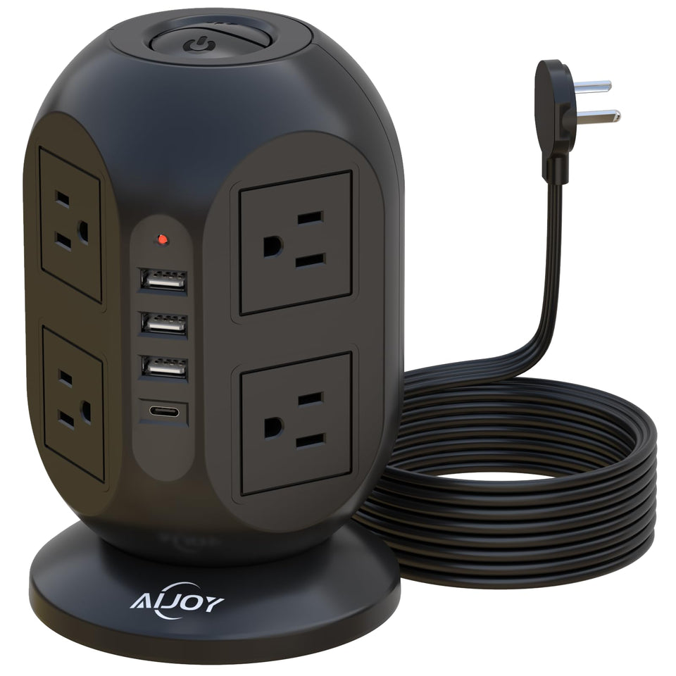 AiJoy Tower 8 outlets for powering multiple devices on a tidy workspace
