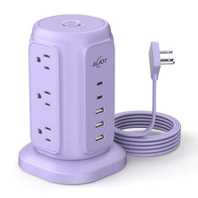 AiJoy tower front view showing outlets and vertical design for space saving
