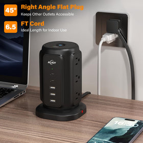 AiJoy tower powering multiple devices in a home office for tidy setup