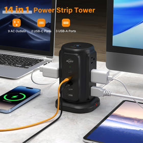 AiJoy close-up of wide-spaced outlets preventing adapter crowding and ease