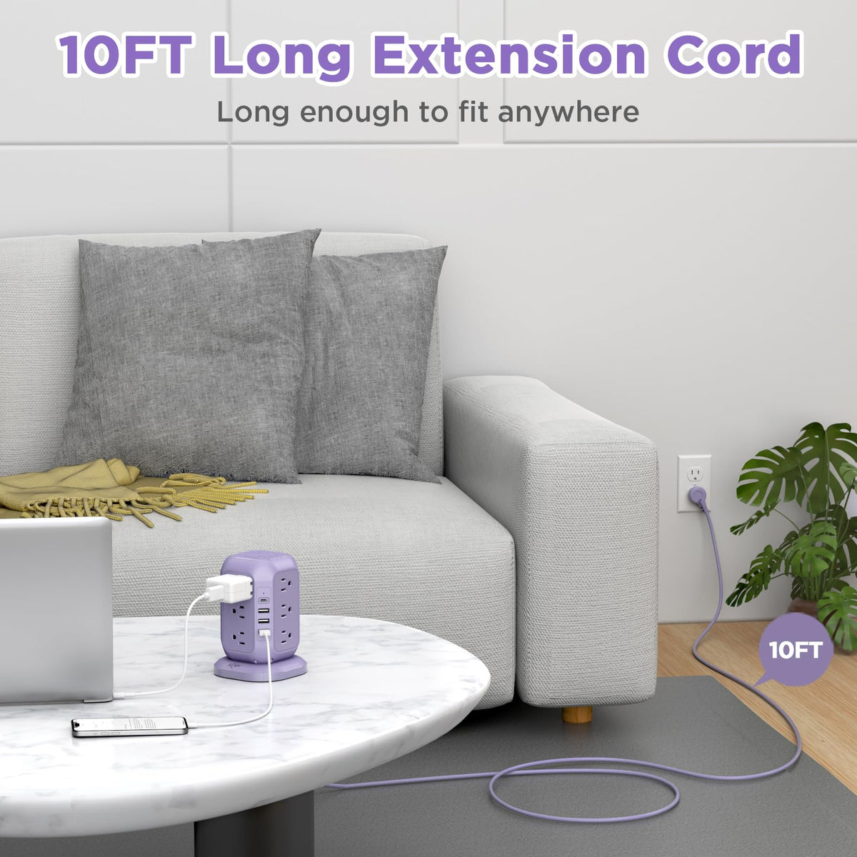AiJoy side outlets detail with four-sided layout preventing blocked plugs
