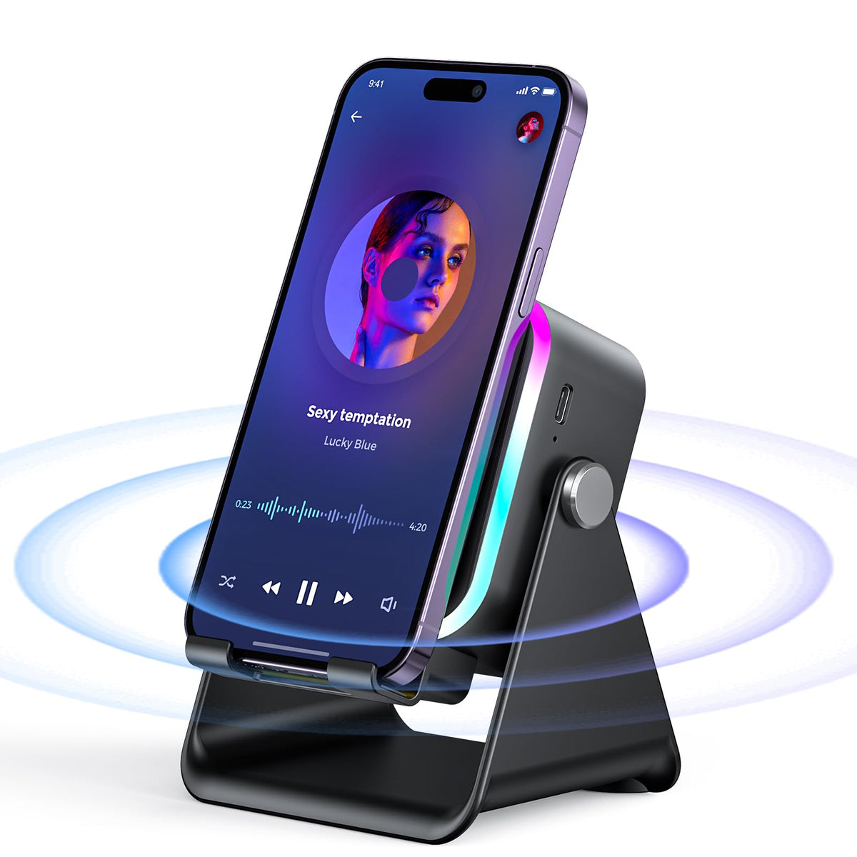AIKELA front view of speaker stand showing compact all-in-one design and clear sound