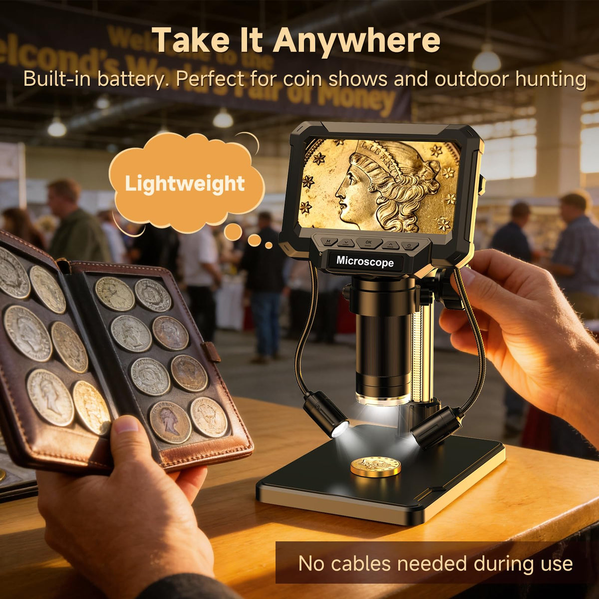 Aikokkl 4.3-inch screen showing magnified coin detail benefit