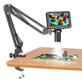 Aikokkl 5-inch LCD display showing soldering joints with sharp magnification