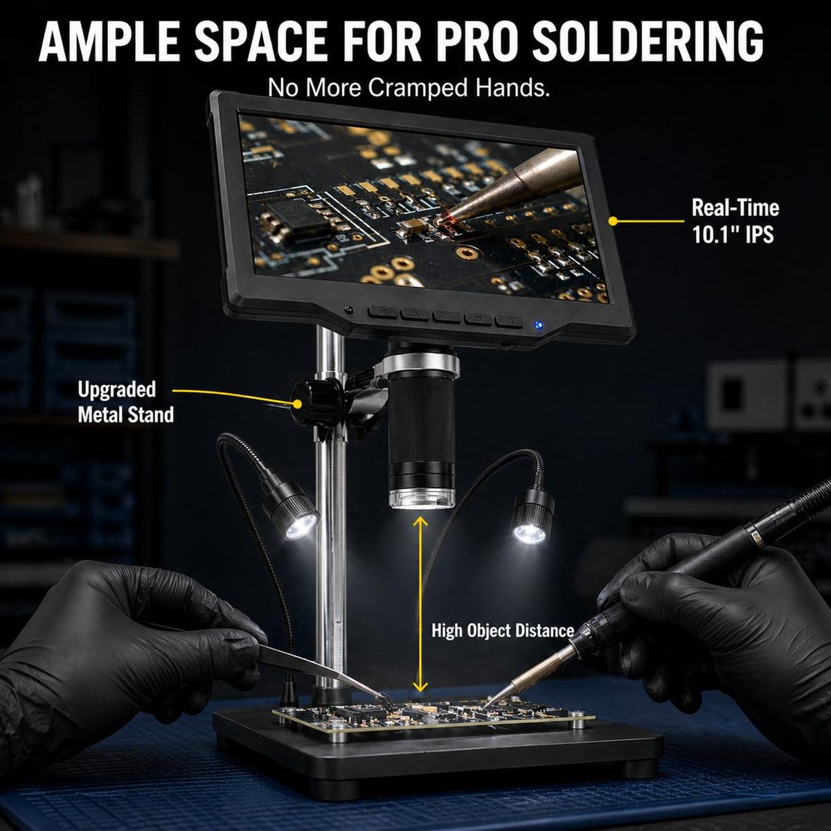 Aikokkl adjustable 8+2 LED lighting reduces shadows on coins and circuit boards.