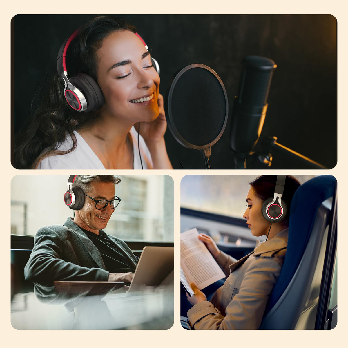 AILIHEN headphones worn by commuter showing comfortable all-day use