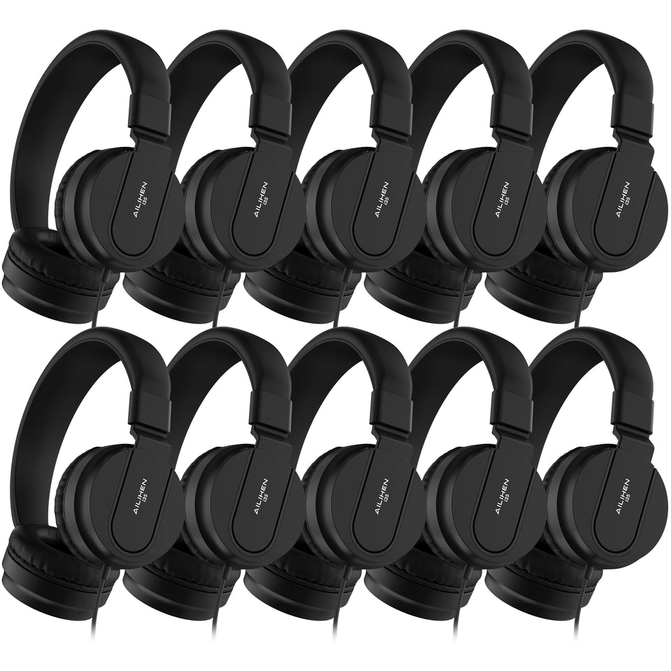 AILIHEN classroom headphones 10-pack on-ear for school use, durable kit for bulk classrooms