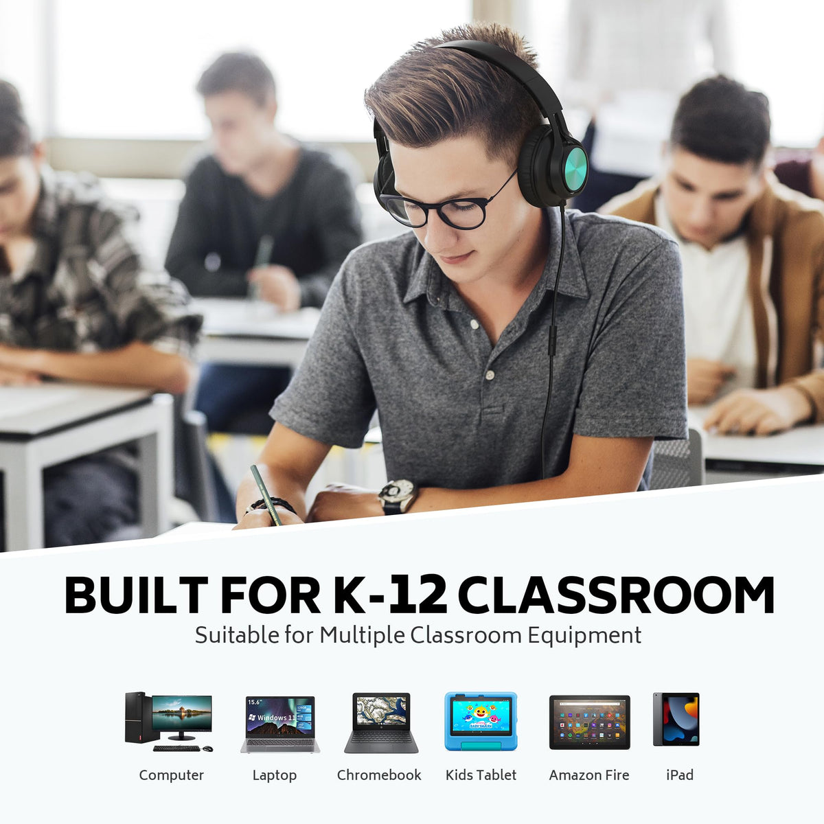 AILIHEN classroom headphones soft over-ear pads provide comfortable all-day wear