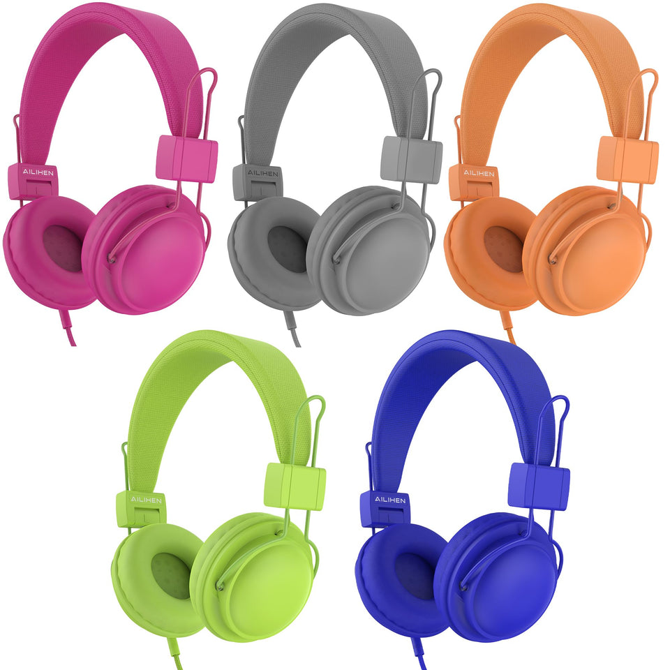 AILIHEN front packaging showing five individually bagged headsets and colors, quick distribution benefit