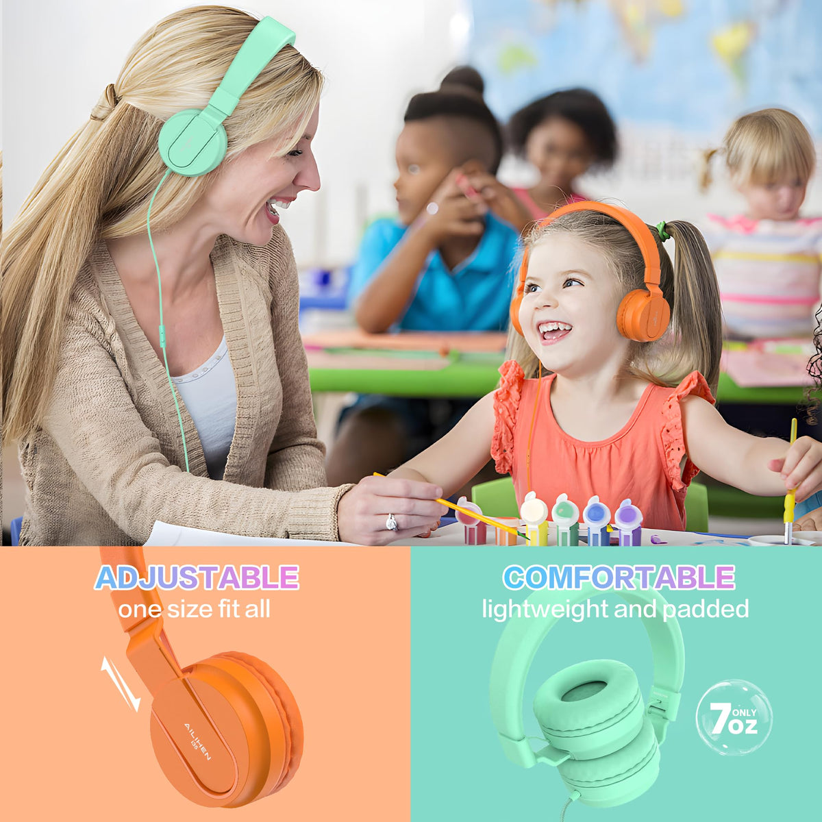 AILIHEN headsets in use by students at computers for focused classroom learning