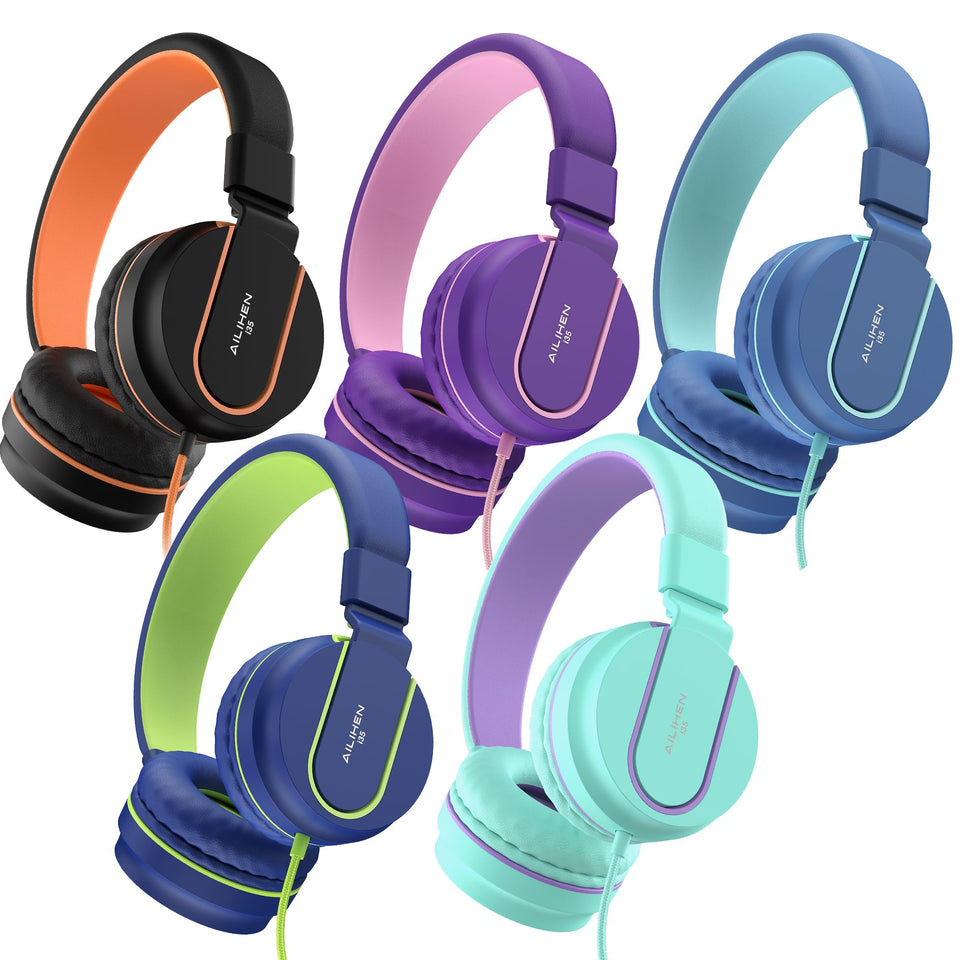 AILIHEN five-pack front view showing headset design and packaged set for classrooms
