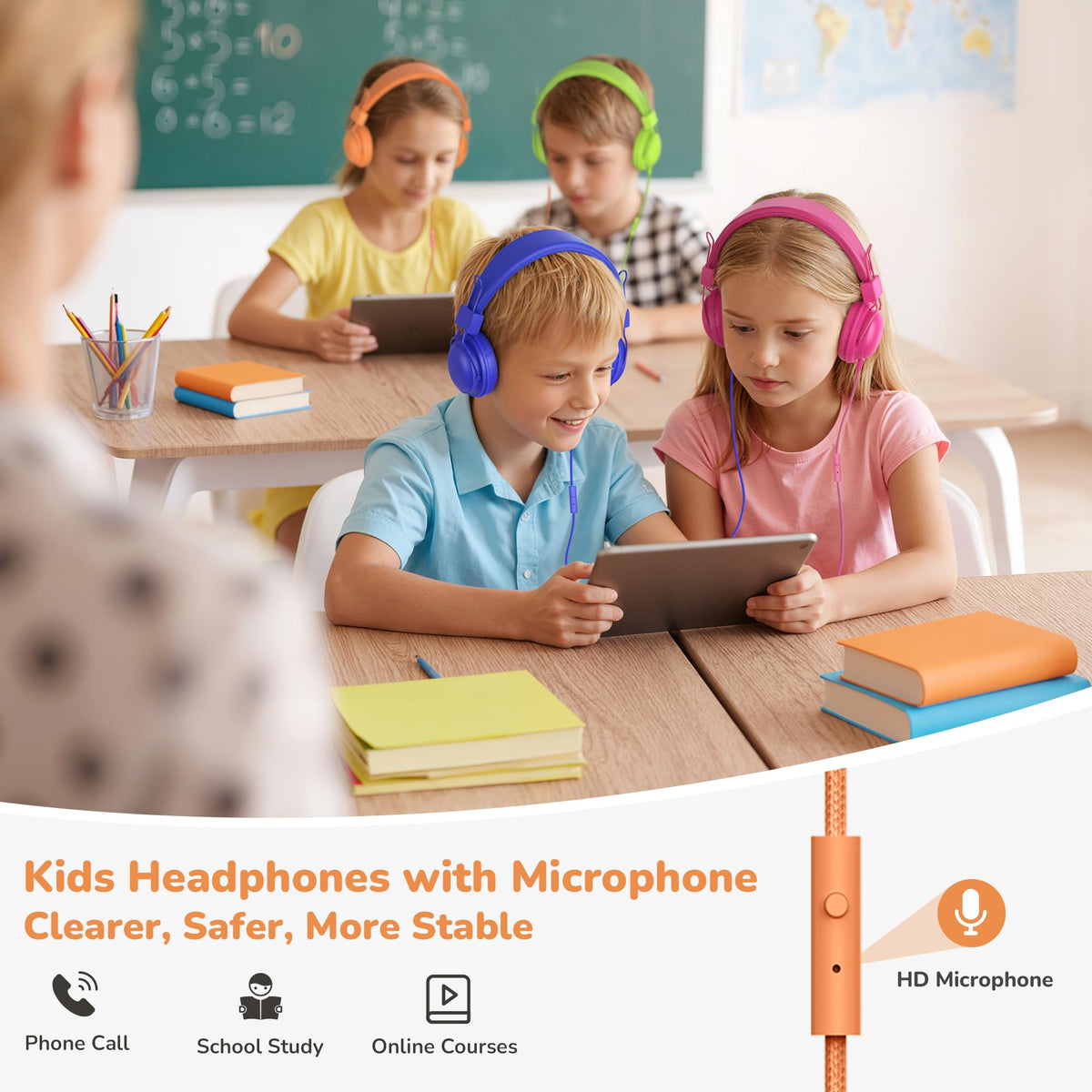 AILIHEN headset plugged into a Chromebook during remote learning, enables clear student audio