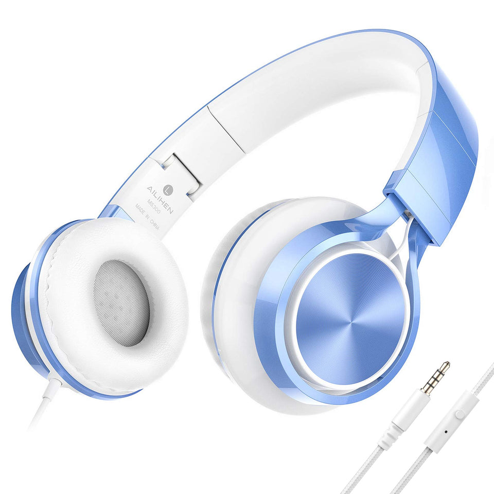 AILIHEN Kids Headphones blue foldable for lightweight school listening