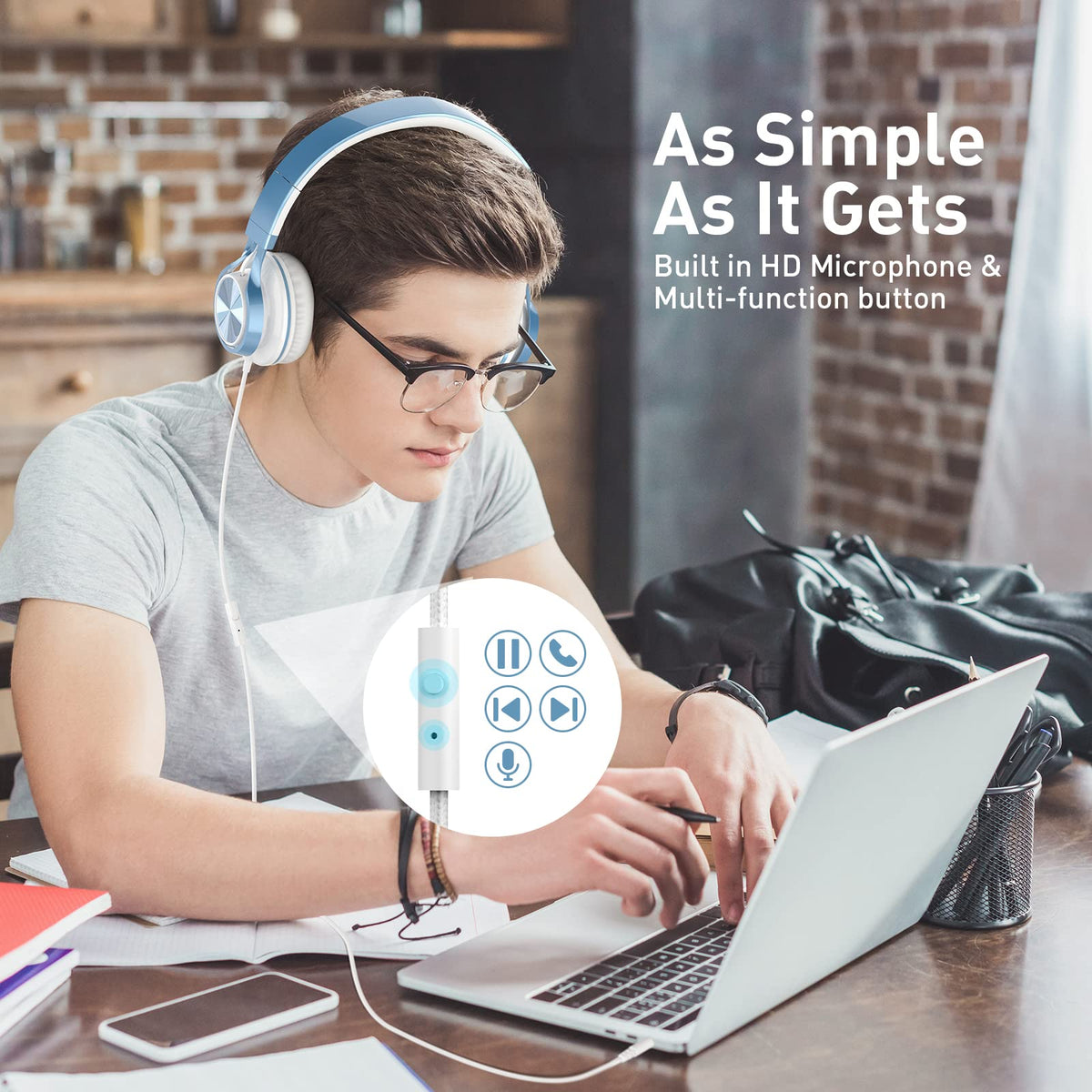 AILIHEN Kids Headphones blue microphone cable enables clear calls