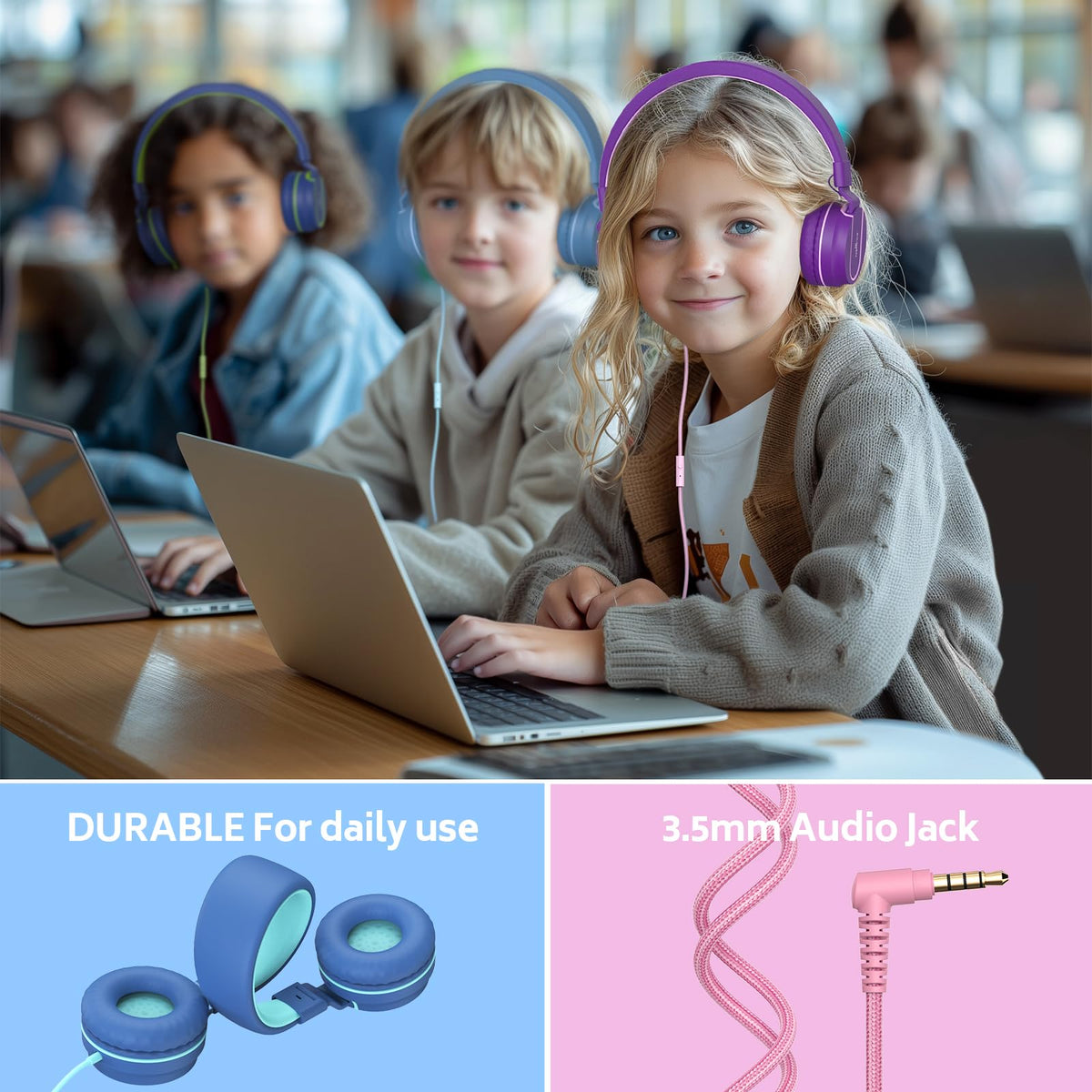 AILIHEN kids headphones built-in mic and 93dB limit for safe listening
