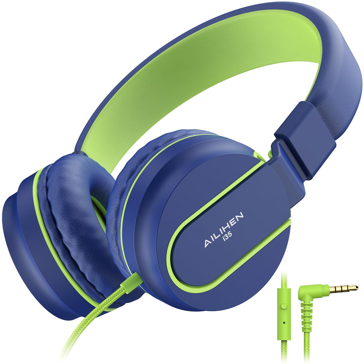 AILIHEN Kids Headphones I35 on-ear in blue-green offer comfy fit for classroom listening.