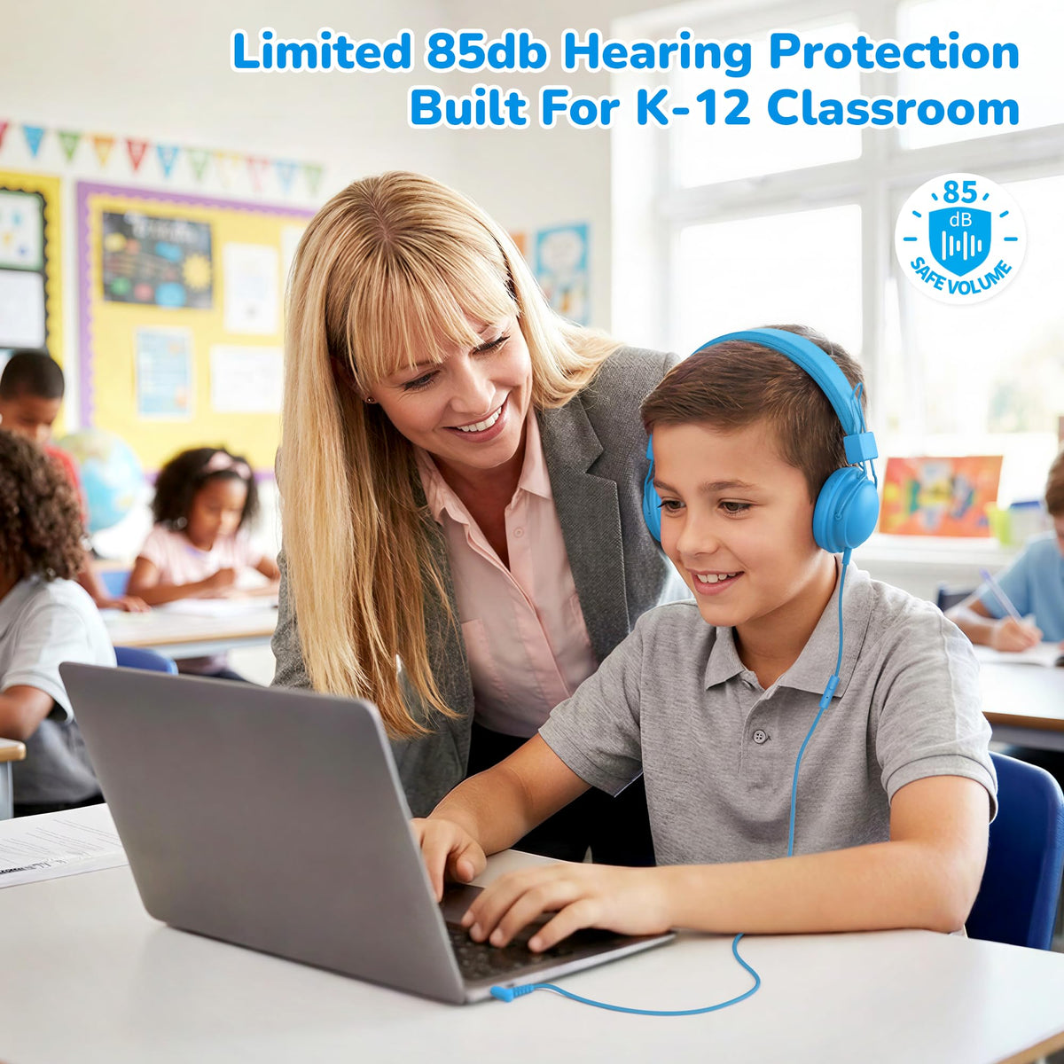 AILIHEN Kids Headphones with durable nylon braided cable for daily classroom use.