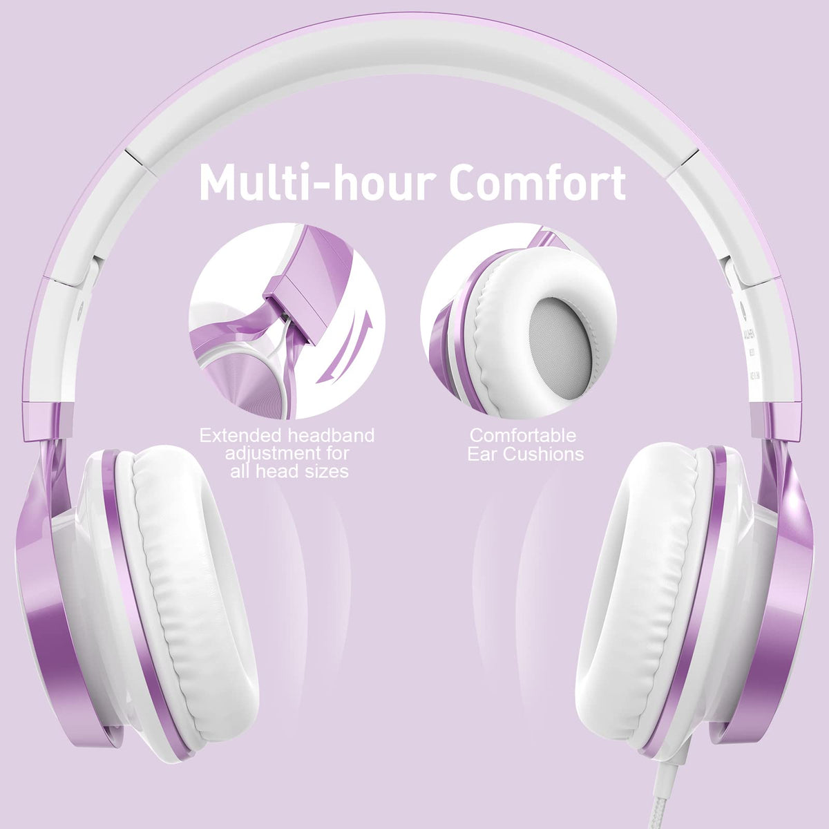 AILIHEN MS300 purple girl headphones controls on cable for easy use