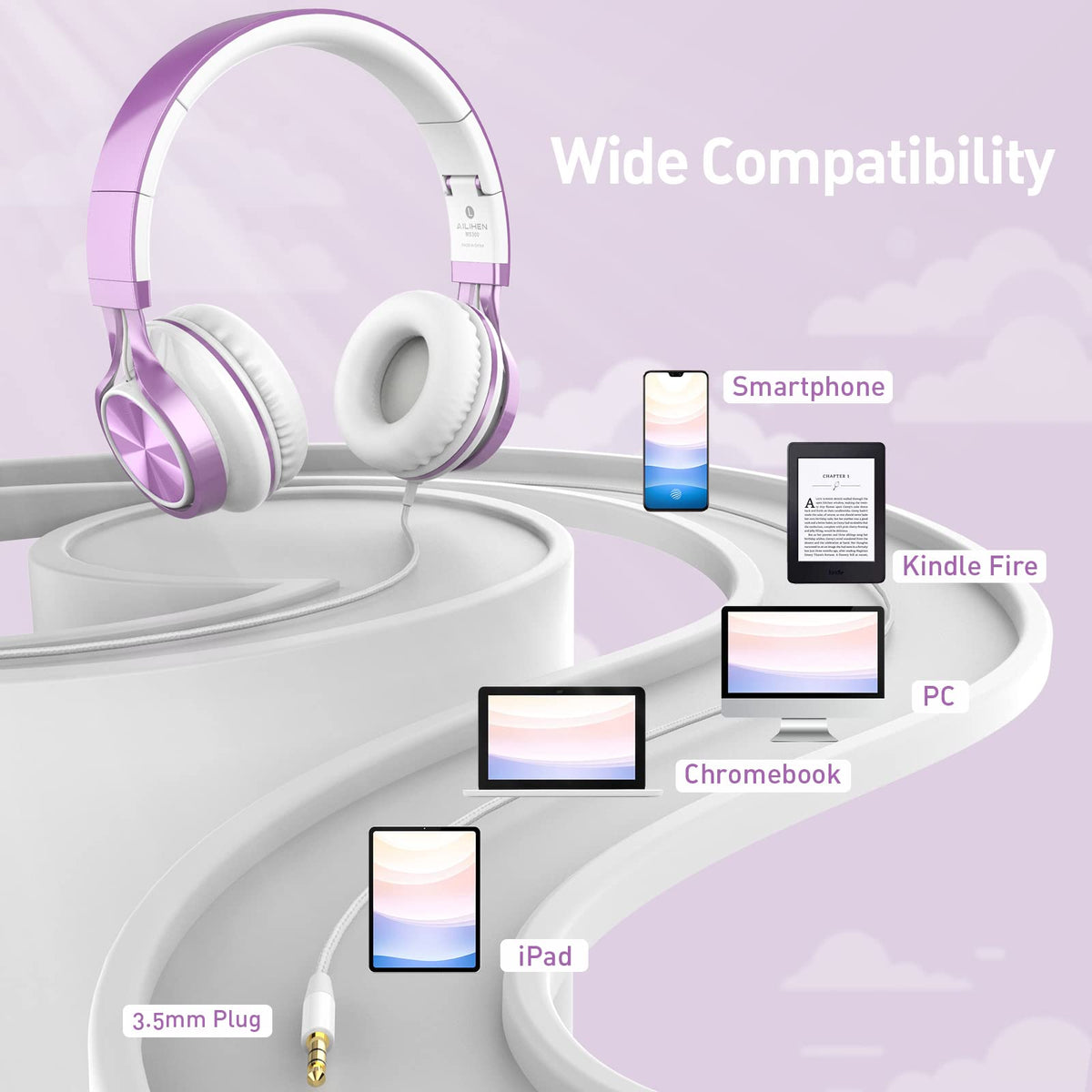 AILIHEN MS300 purple girl headphones nylon cable with microphone