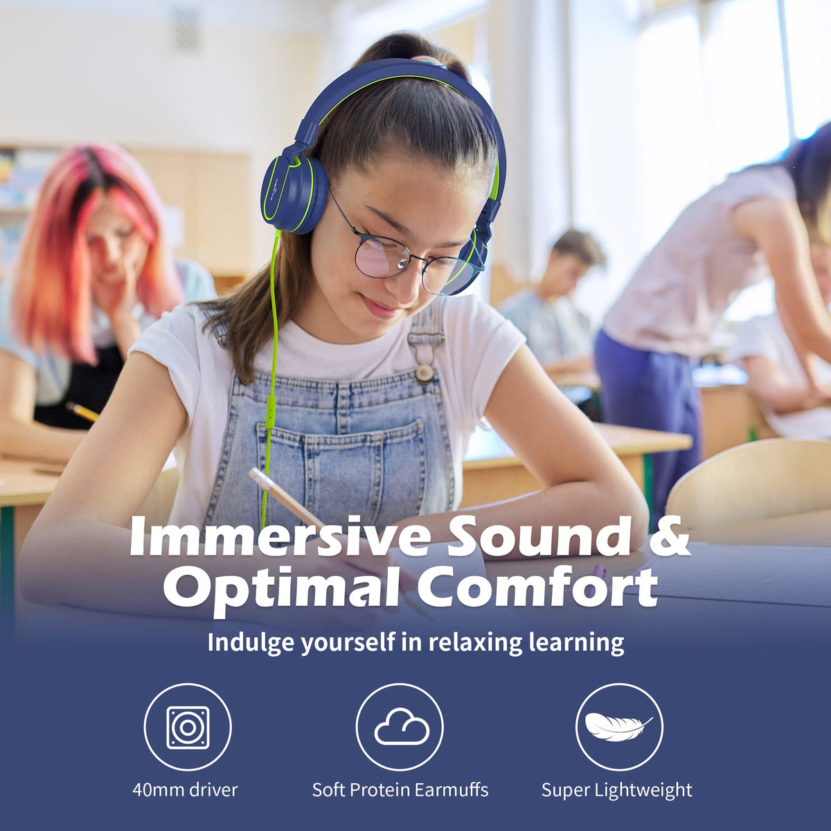AILIHEN I35 with volume-limited 93dB design protects young ears during study sessions.