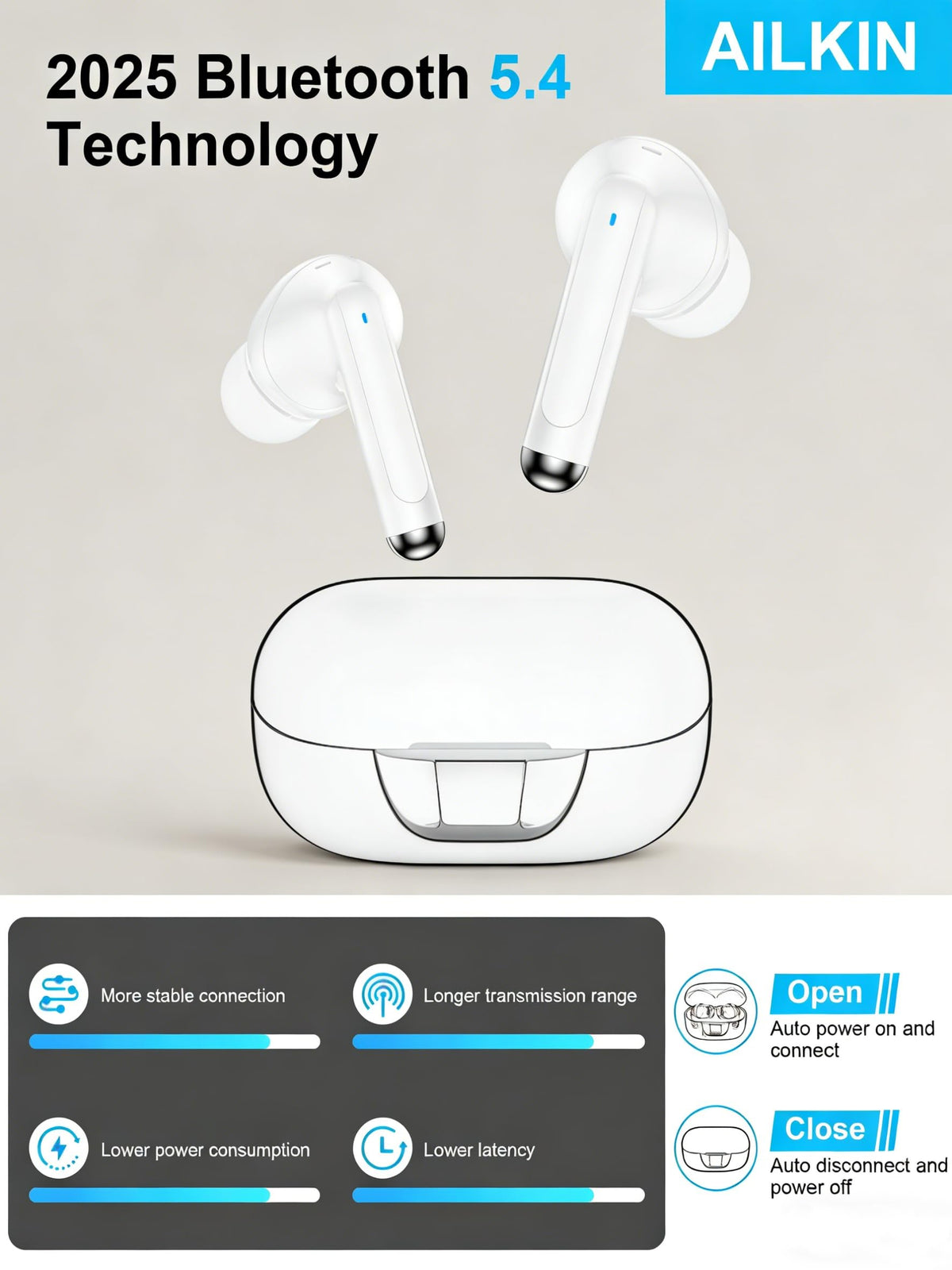 AILKIN included accessories with ear tips and USB-C cable, ready-to-use convenience