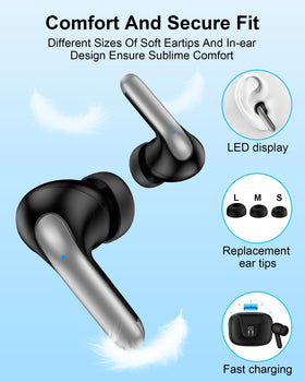 AILKIN Earbuds comfortable, secure fit with IPX7 protection for workouts.