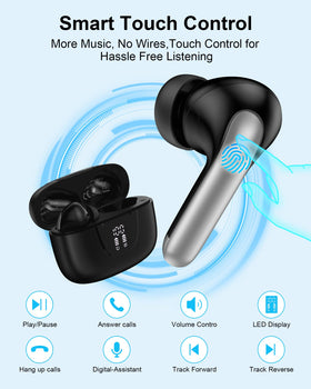 AILKIN Earbuds smart touch with LED display enables quick controls and battery checks.