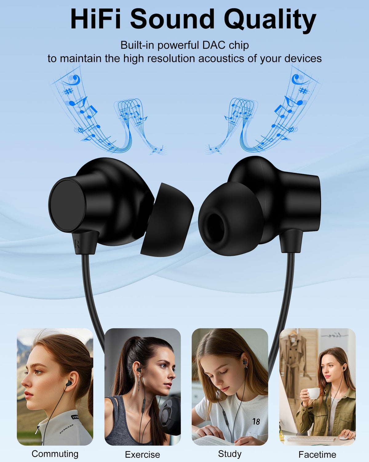 AILKIN in-ear fit with soft tips ensures secure comfort during workouts