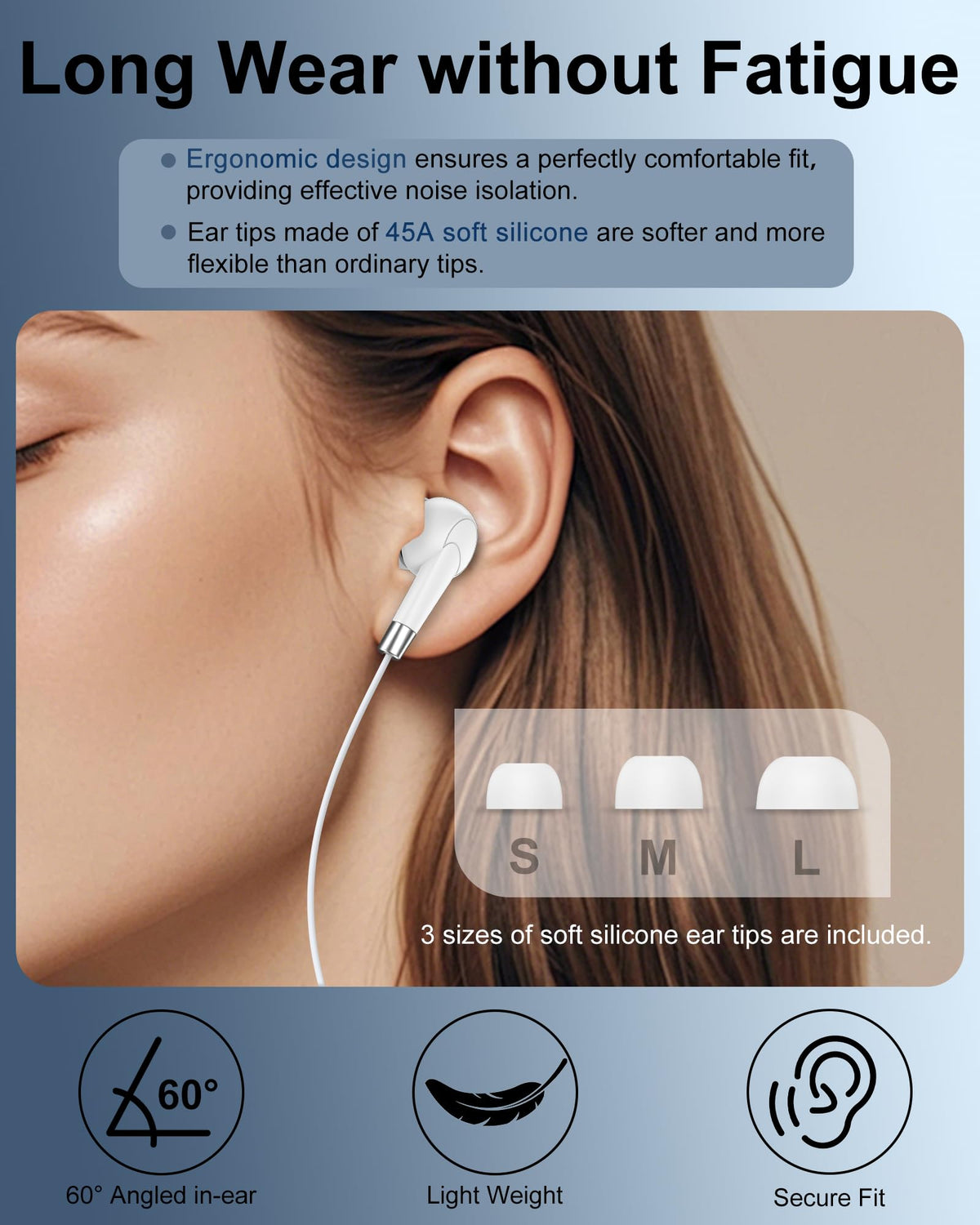 AILKIN Lightning Earbuds 4-foot cable provides freedom without tangling.
