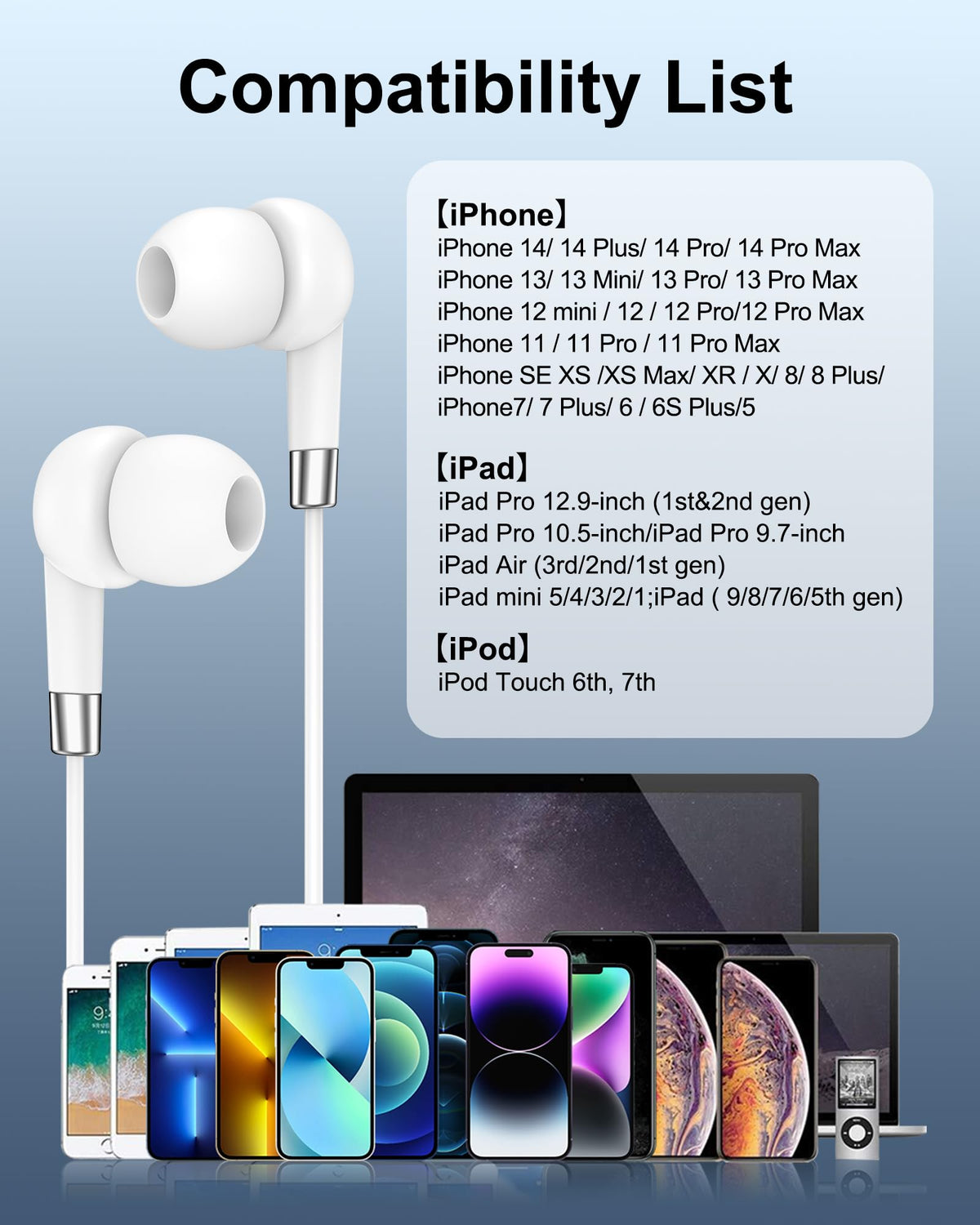 AILKIN Lightning Earbuds compatible with iPhone Lightning devices for plug-and-play.